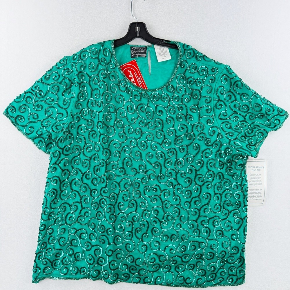 Joseph Le Bon Green Silk Sequin Blouse Womens Plus Size 30 - New